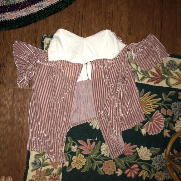 Miami Size L Pink Velvet Sriped Off The Shoulder Blouse - Picture 2 of 3